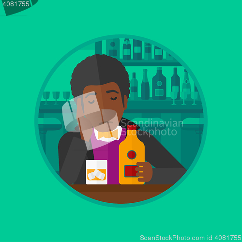 Image of Sad man sitting at the bar vector illustration.