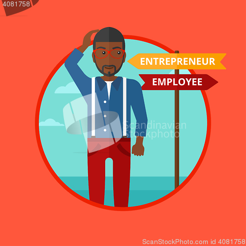 Image of Confused man choosing career pathway.