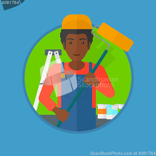 Image of Painter with paint roller vector illustration.