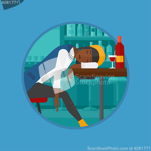 Image of Drunk woman sleeping in bar vector illustration.