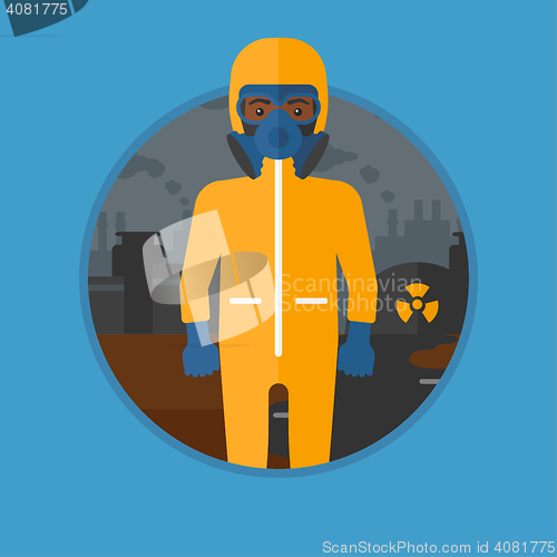 Image of Man in radiation protective suit.