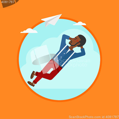 Image of Businessman lying on cloud vector illustration.