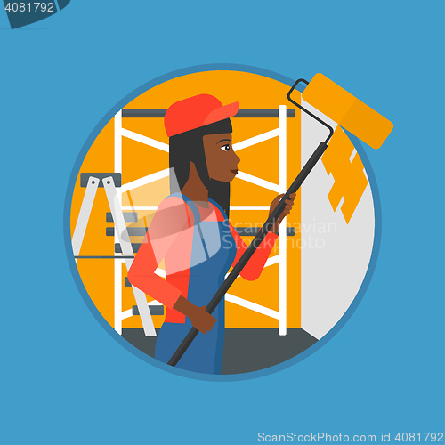 Image of Painter with paint roller vector illustration.