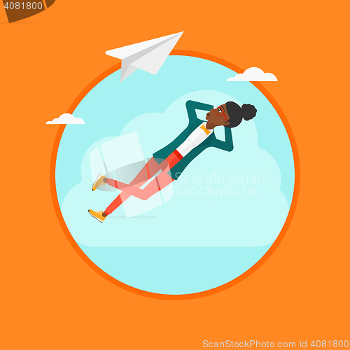 Image of Business woman lying on cloud vector illustration.