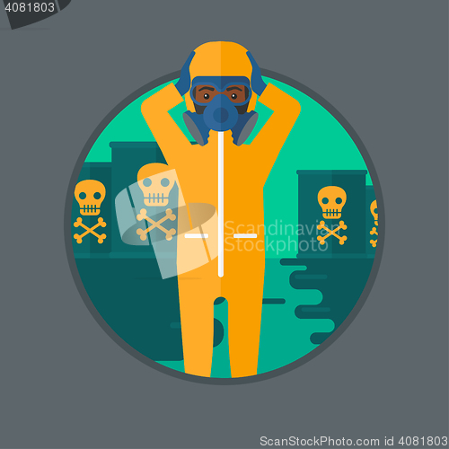 Image of Man in radiation protective suit.