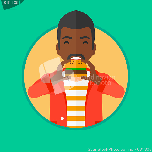 Image of Man eating hamburger vector illustration.