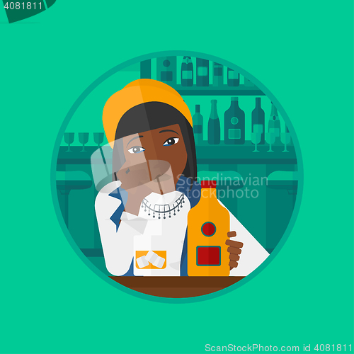 Image of Sad woman sitting at the bar vector illustration.