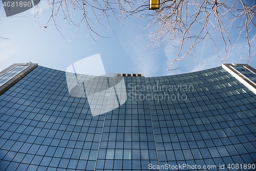 Image of Skyscrapers against blue sky