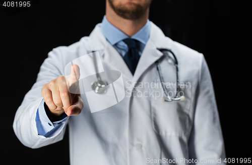 Image of close up of doctor in white coat with stethoscope