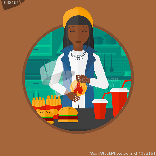 Image of Woman suffering from heartburn vector illustration