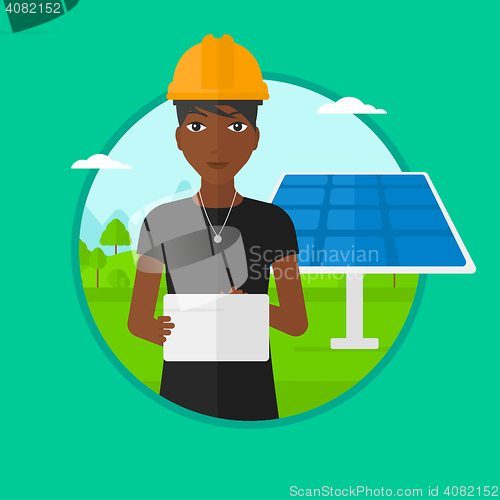 Image of Female worker of solar power plant.