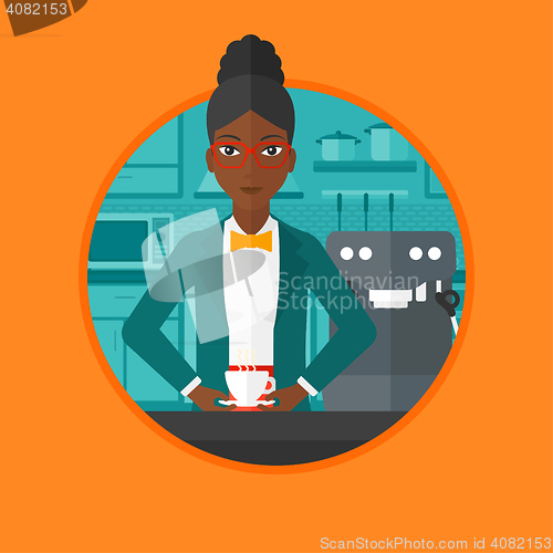 Image of Woman making coffee vector illustration.