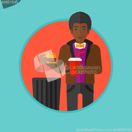 Image of Man throwing junk food vector illustration.