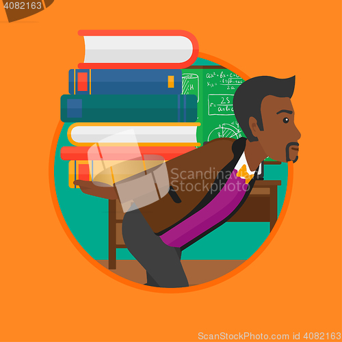 Image of Student with pile of books vector illustration.