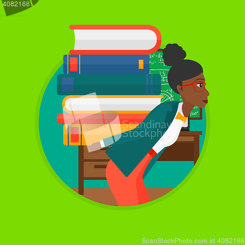 Image of Student with pile of books vector illustration.