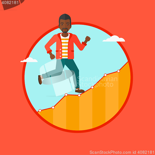 Image of Businessman running upstairs vector illustration.