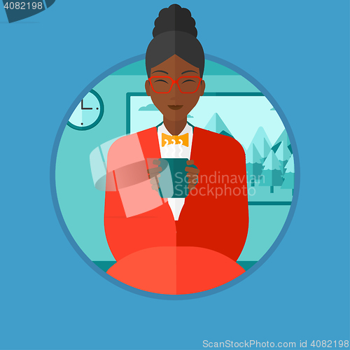 Image of Woman drinking coffee or tea vector illustration.