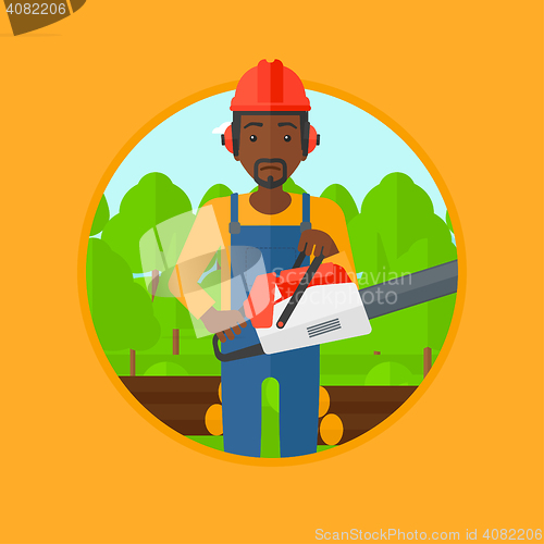 Image of Woodcutter with chainsaw vector illustration.