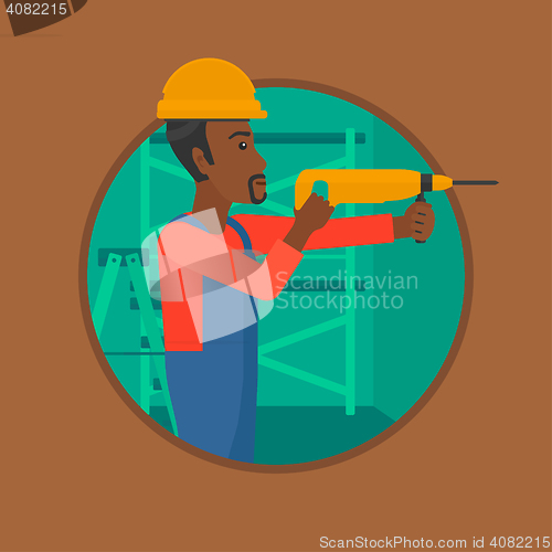 Image of Worker with hammer drill vector illustration.