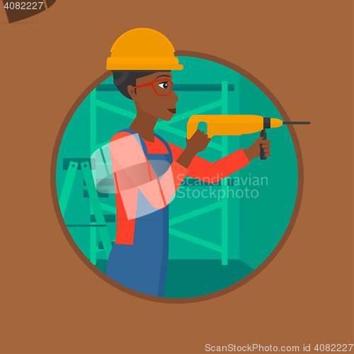 Image of Worker with hammer drill vector illustration.