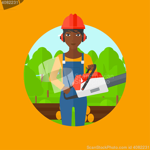 Image of Woodcutter with chainsaw vector illustration.