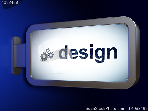 Image of Advertising concept: Design and Gears on billboard background