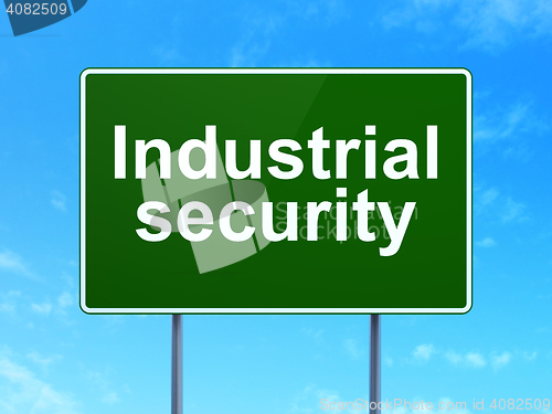 Image of Security concept: Industrial Security on road sign background
