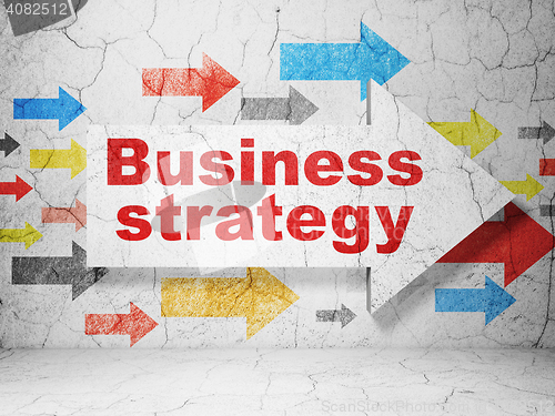 Image of Business concept: arrow with Business Strategy on grunge wall background