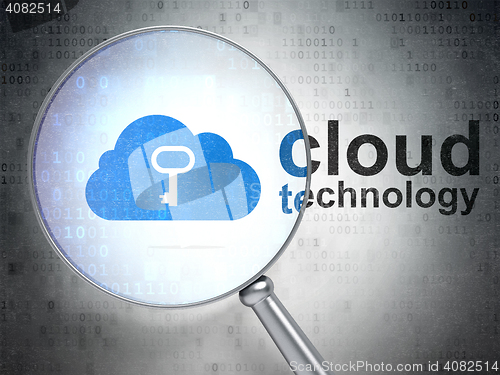 Image of Cloud computing concept: Cloud With Key and Cloud Technology with optical glass