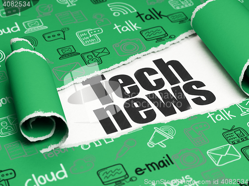 Image of News concept: black text Tech News under the piece of  torn paper