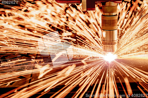 Image of CNC Laser plasma cutting of metal, modern industrial technology.