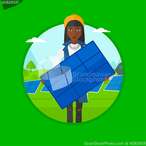 Image of Woman holding solar panel vector illustration.