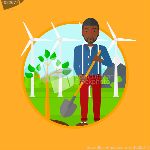 Image of Man plants tree vector illustration.