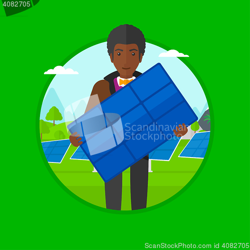 Image of Man holding solar panel vector illustration.