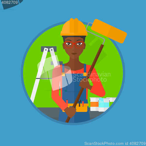 Image of Painter with paint roller vector illustration.