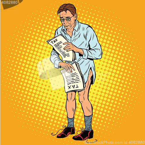 Image of Retro businessman without pants because of taxes