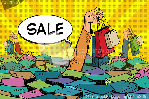 Image of sales, people drowning in the ocean of shopping
