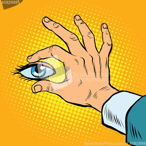 Image of Retro hand holding eyes