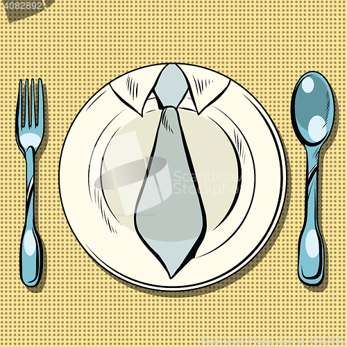 Image of Business lunch, dish, fork and spoon