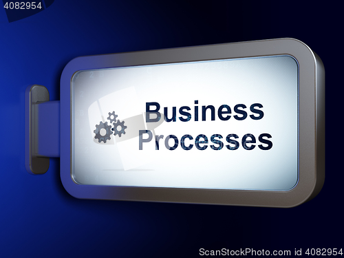 Image of Business concept: Business Processes and Gears on billboard background