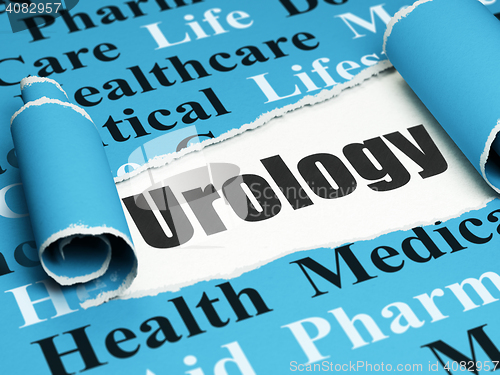 Image of Health concept: black text Urology under the piece of  torn paper