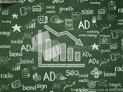 Image of Advertising concept: Decline Graph on School board background