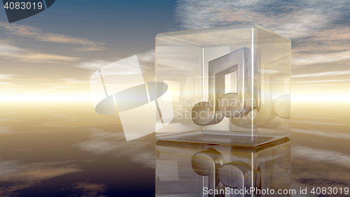 Image of music note in glass cube under cloudy sky - 3d rendering