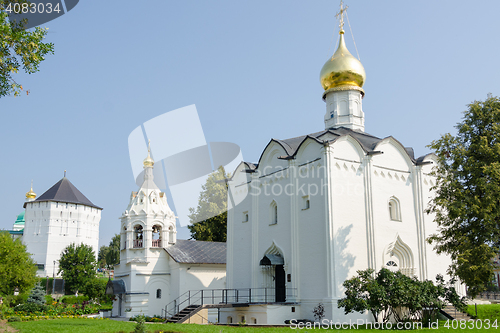 Image of Sergiev Posad - August 10, 2015: Friday Church and bell tower standing next to Sergiev Posad