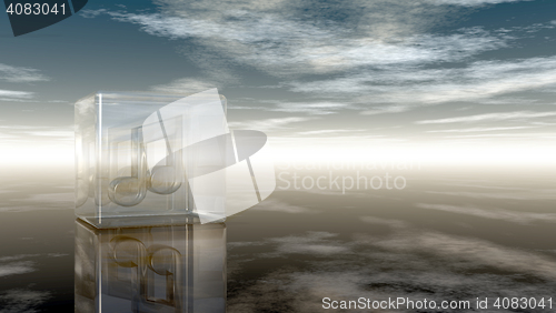 Image of music note in glass cube under cloudy sky - 3d rendering