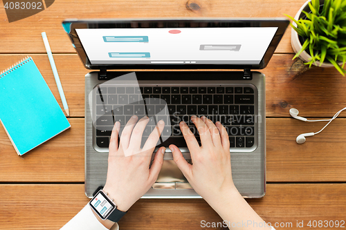 Image of close up of woman or student chatting on laptop