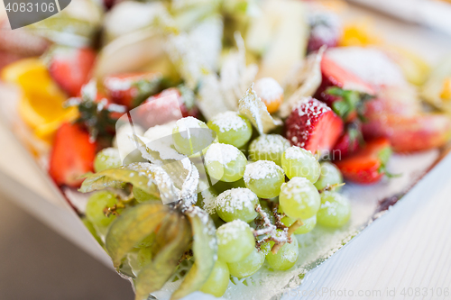 Image of close up of dish with sugared fruit dessert