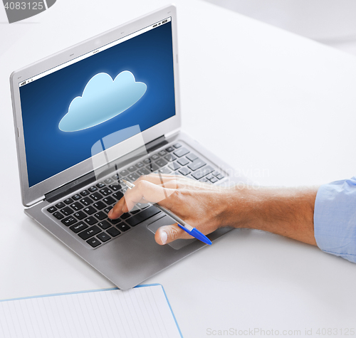 Image of businessman with laptop computer working at office