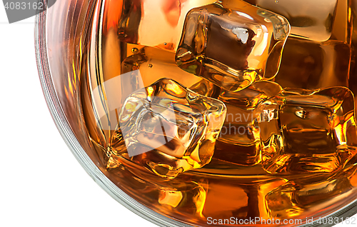 Image of Top closeup of whiskey with ice