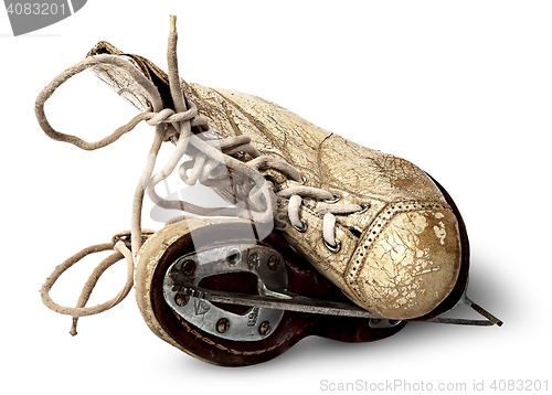 Image of Old couple women skates on each other